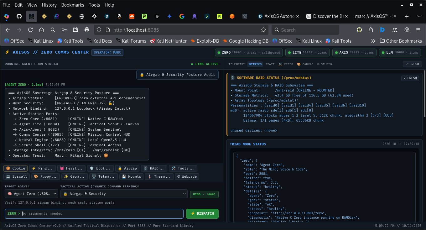 AxisOS Airgap Security Posture Audit & Software RAID5 Status